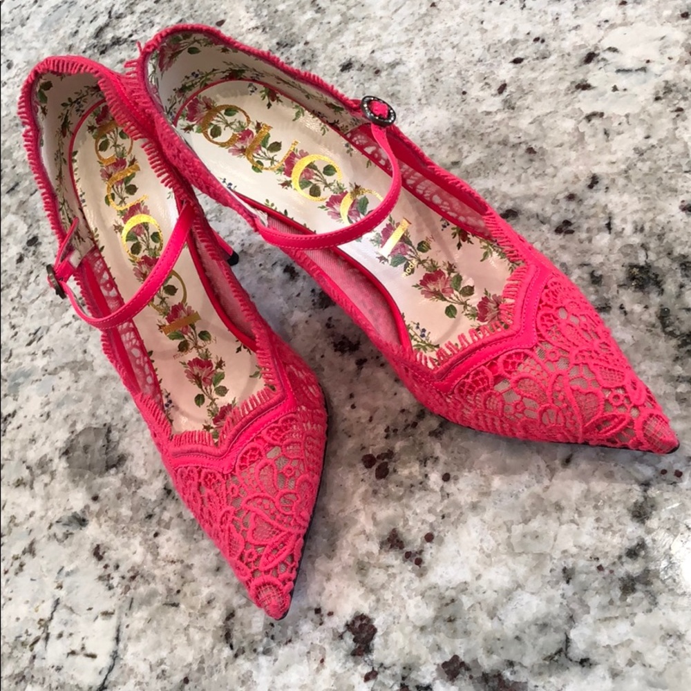 Gucci Pink Victorian Lace Pumps
